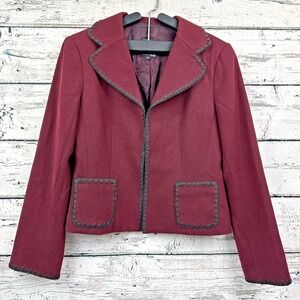 Nanette‎ Lepore Women's Cupra Blend Dark Red Blazer [Size 12] Made in USA